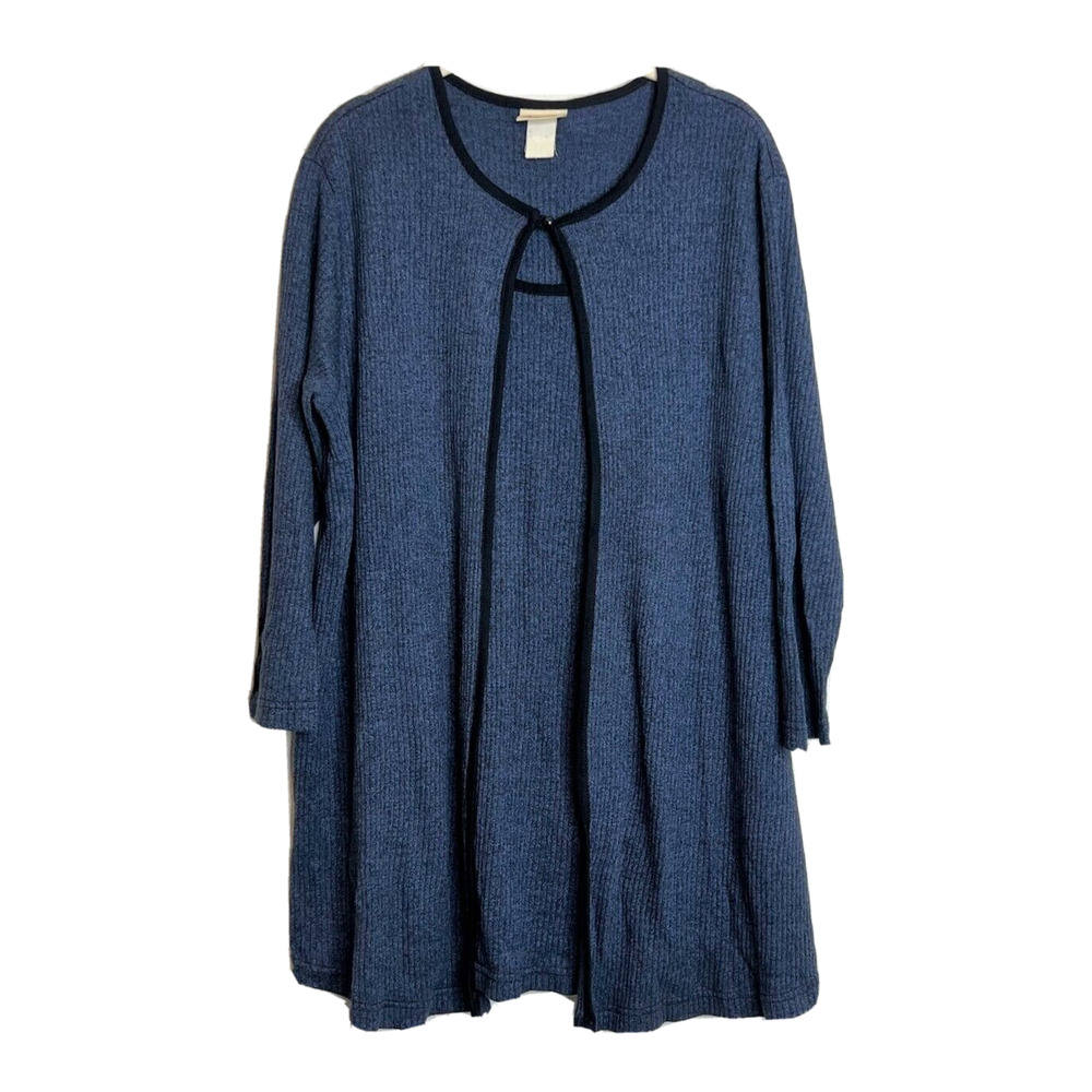 Womens Maternity Faux Twinset Sweater XL Blue Ribbed Vintage